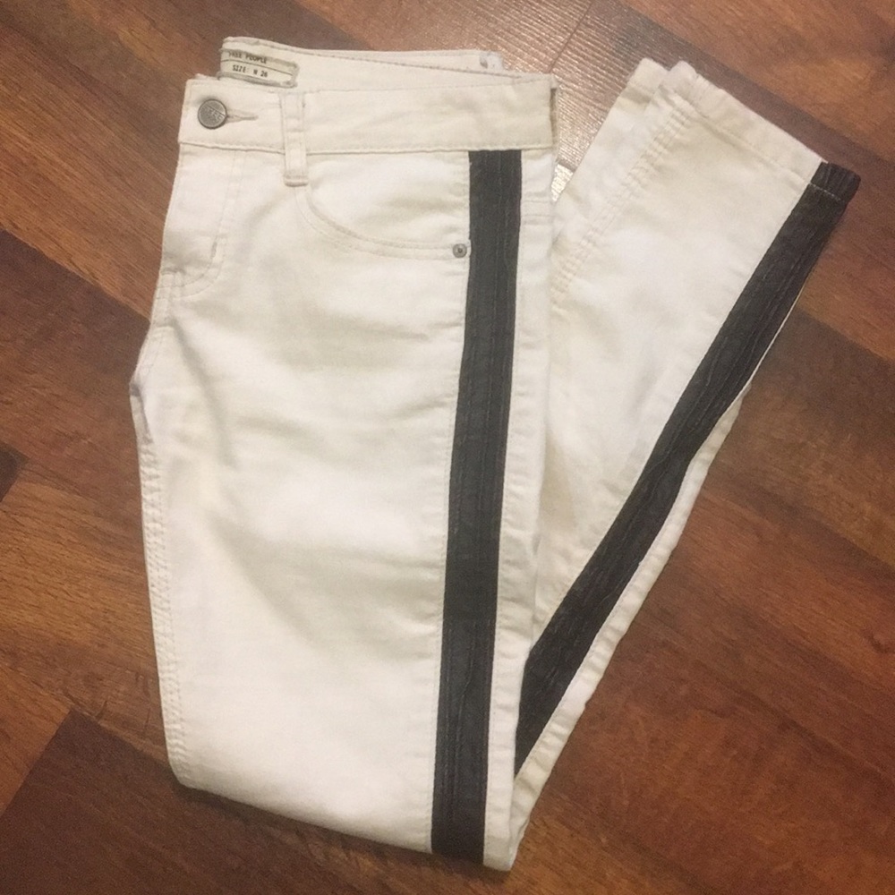 SOLD Free people leather stripe cream Jean pants